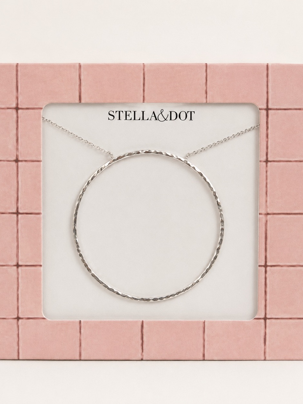 Stella & Dot Silver Textured Circle Pendant Necklace